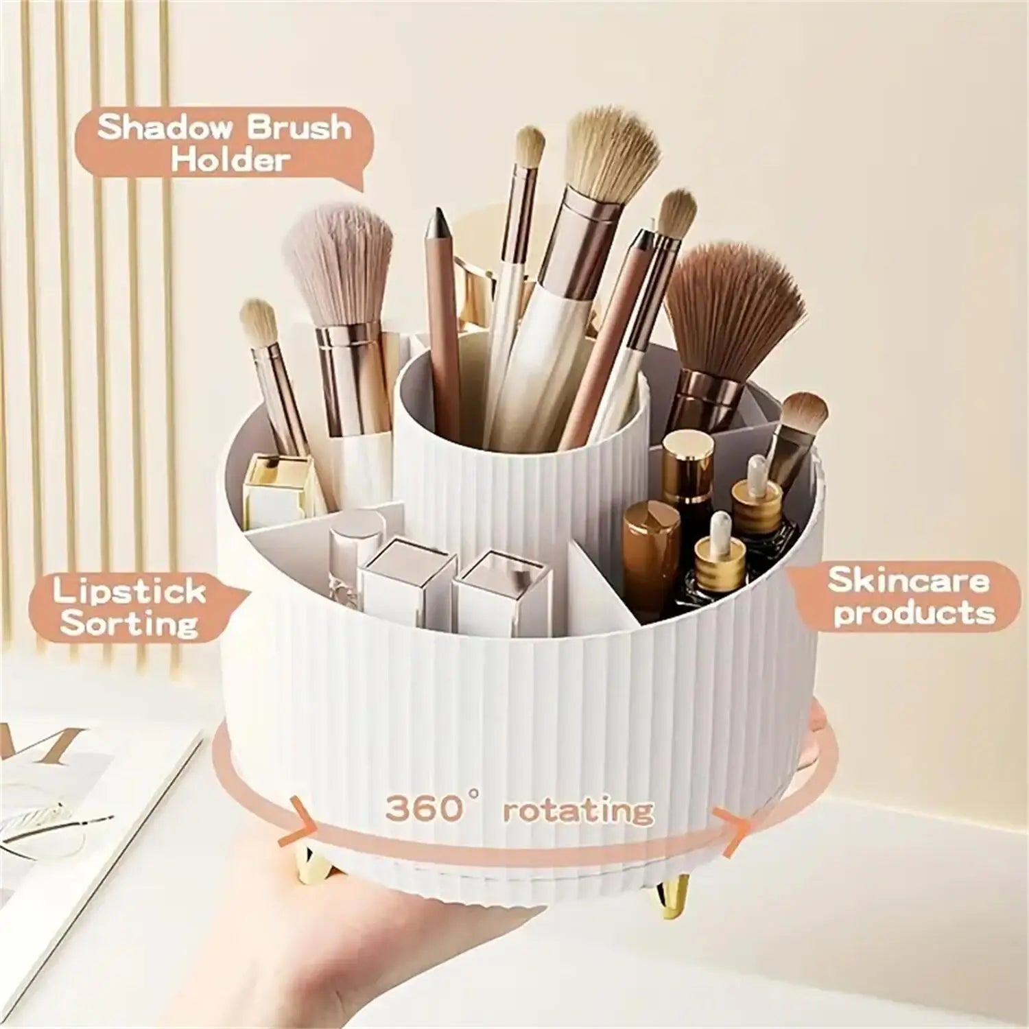 360° 5 Compartment Rotating Multi-Functional Makeup Organizer & Brush Holder