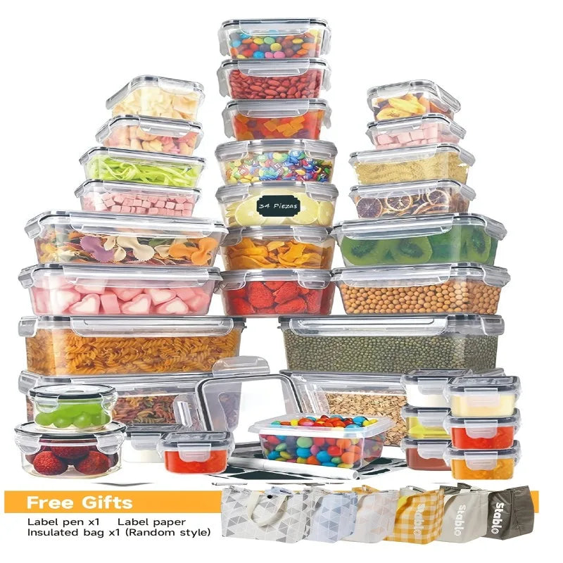 24 Airtight Multi-Food Storage Container Set With Lids & Labels -Microwave, Freezer, Refrigerator & Dishwasher Safe