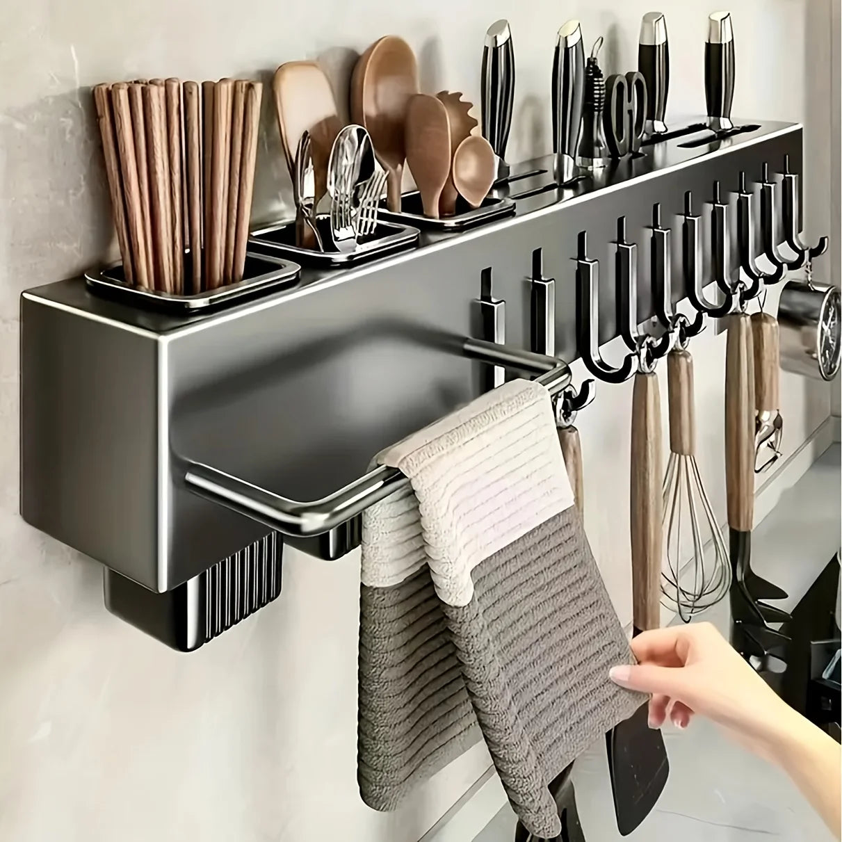 Space Saving Heavy Duty Carbon Steel Wall Mounted Kitchen Organizer For Multiple Kitchen Tools