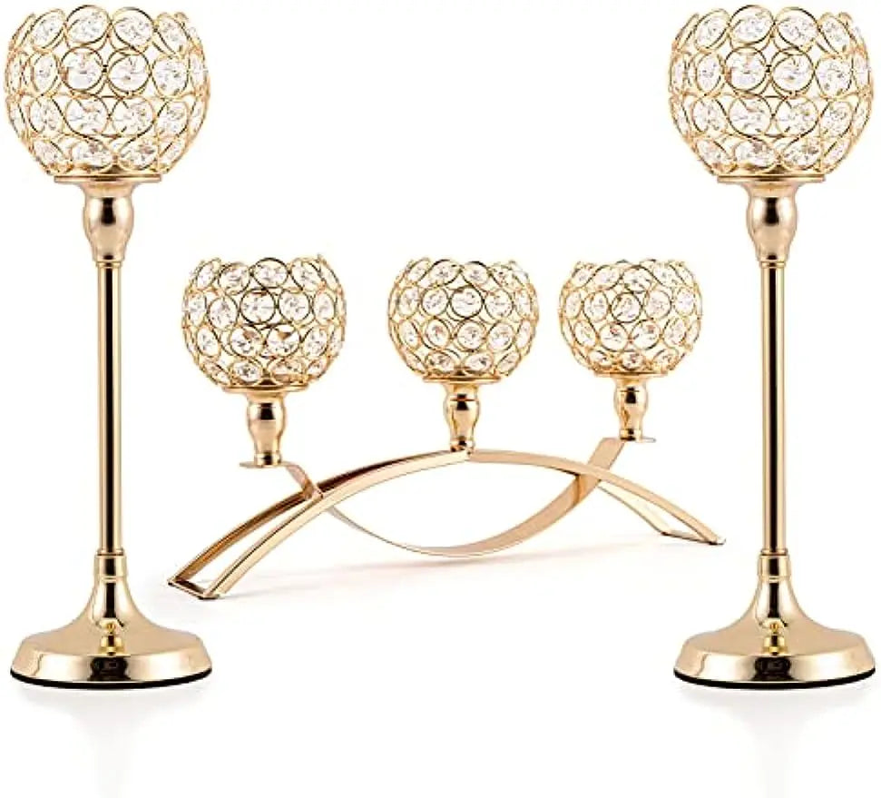 Gold Candle Holders for Table Centerpieces, Candelabra Stand, 3 Arm Candle for Multi-rooms.