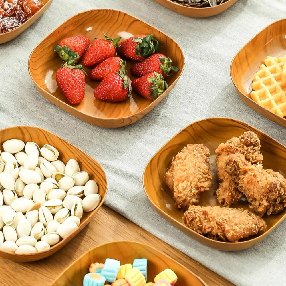 10PCS Japanese-style Plastic Dish Multifunctional Simple Imitation Wood Grain Bone Spitting Dish