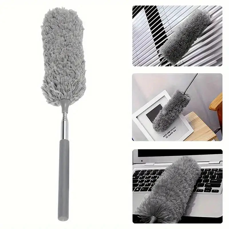 47" Extendable Microfiber Duster Pole - Bendable Stainless Steel Brush for Ceiling/Furniture/Car, Washable