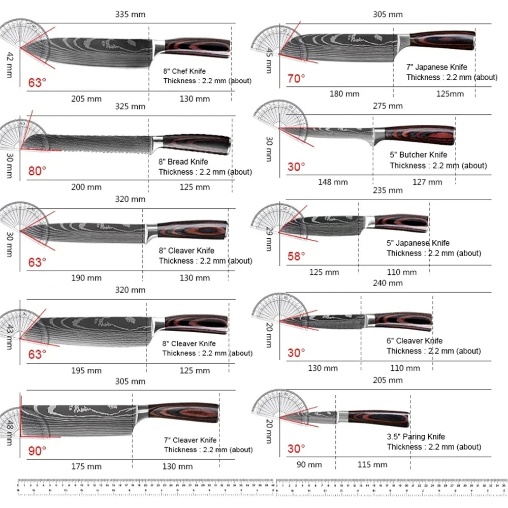 Stainless Steel Kitchen Knife Set Ultra Sharp Cleaver and Utility Knife With Nylon Bag