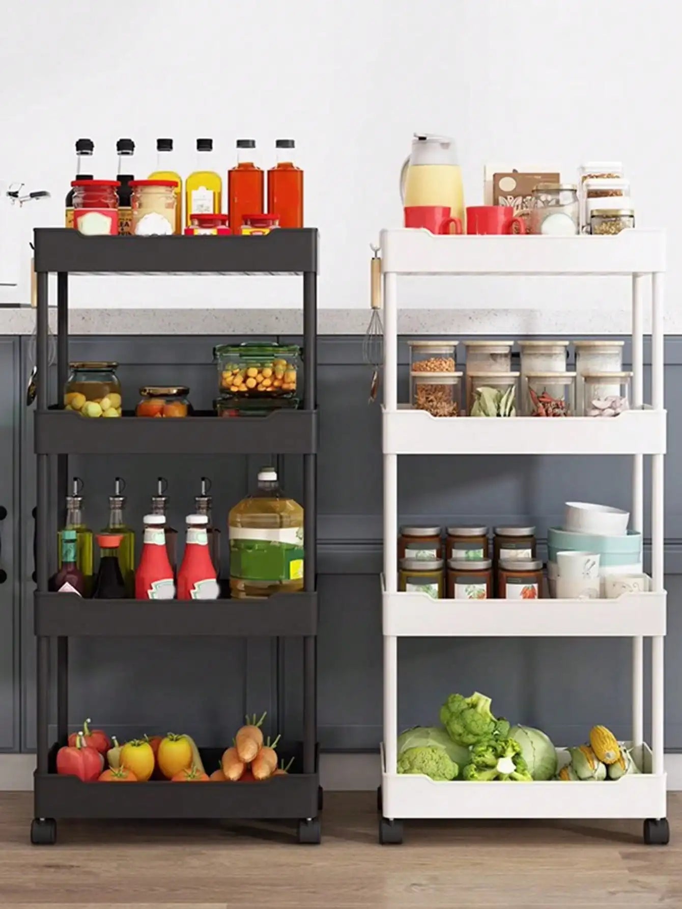 1pcs 3/4 Tier Rolling Multi-Purpose Utility Cart Storage Shelf & Movable
