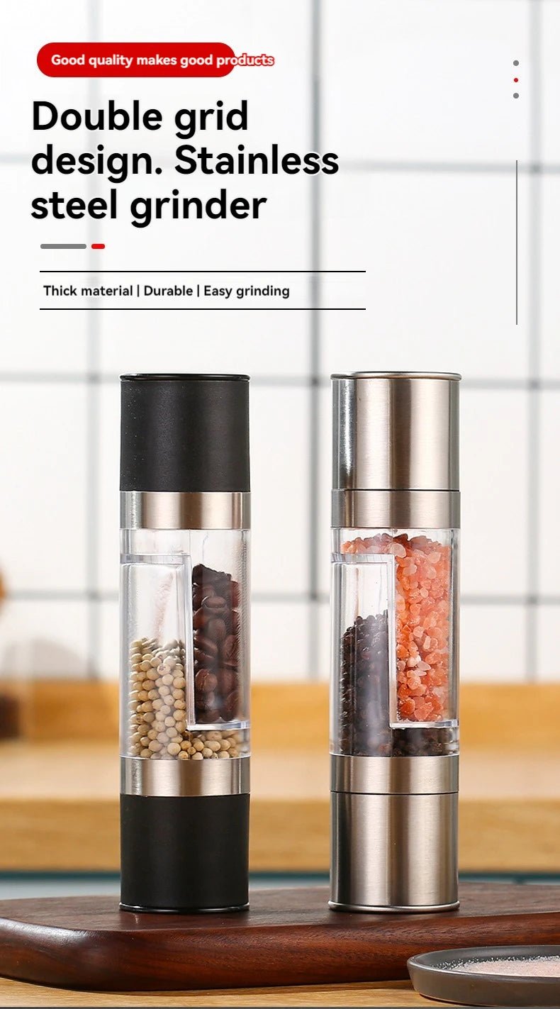 Salt and Pepper Grinder 2 in 1 Manual Stainless Steel Salt Pepper Mills with Adjustable Ceramic Kitchen Tool - Lovies Kitchenwares