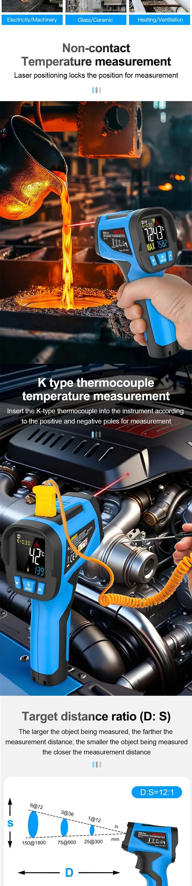 -40 to 800 Degree Digital Infrared Laser Thermometer Non-Contact