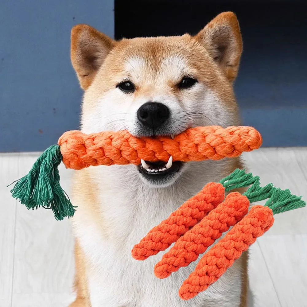 1Pcs Carrot Pet Dog Bite Chewable Braided Durable Cotton Rope