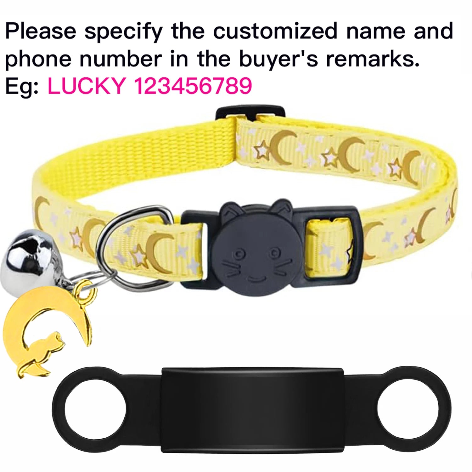 Customized Cute Glow Bell & Moon Ornament Cat Collar With Free Engraved Anti-lost Pet ID