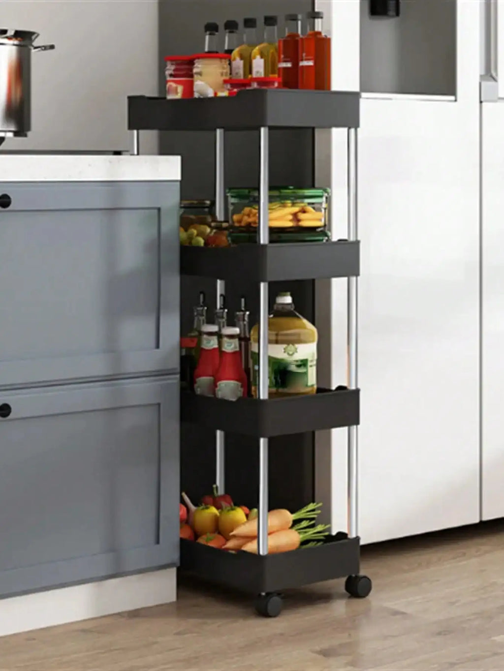 1pcs 3/4 Tier Rolling Multi-Purpose Utility Cart Storage Shelf & Movable