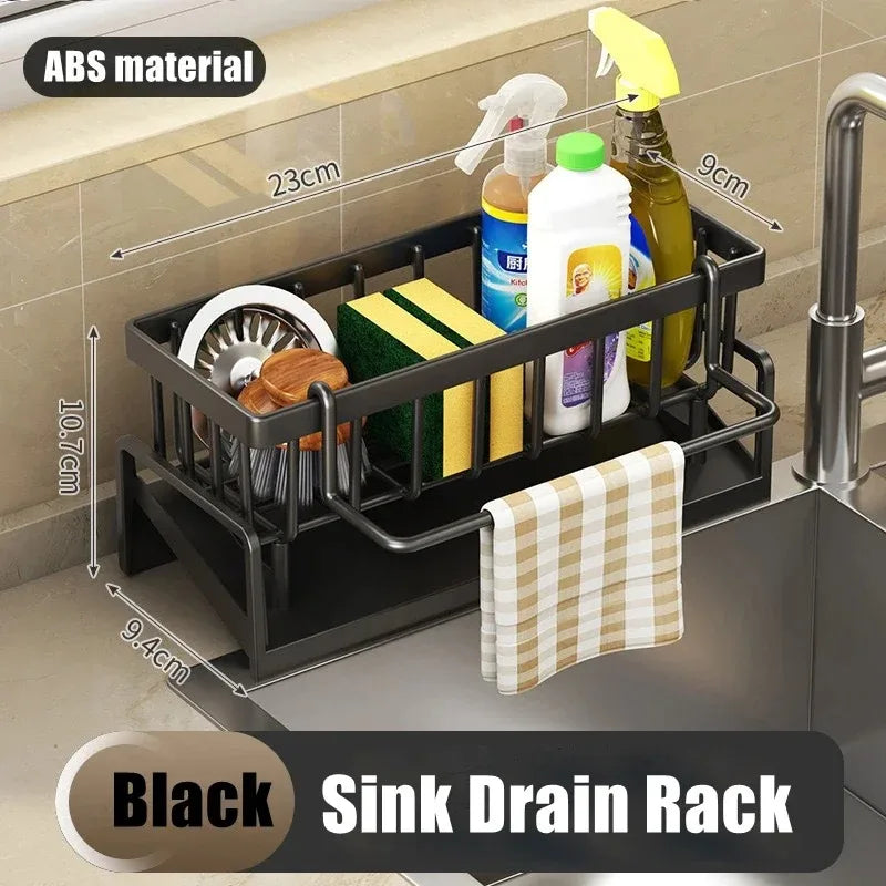 1Pc Multifunctional Plastic Kitchen Shelf With Hooks No-Punch Adhesive