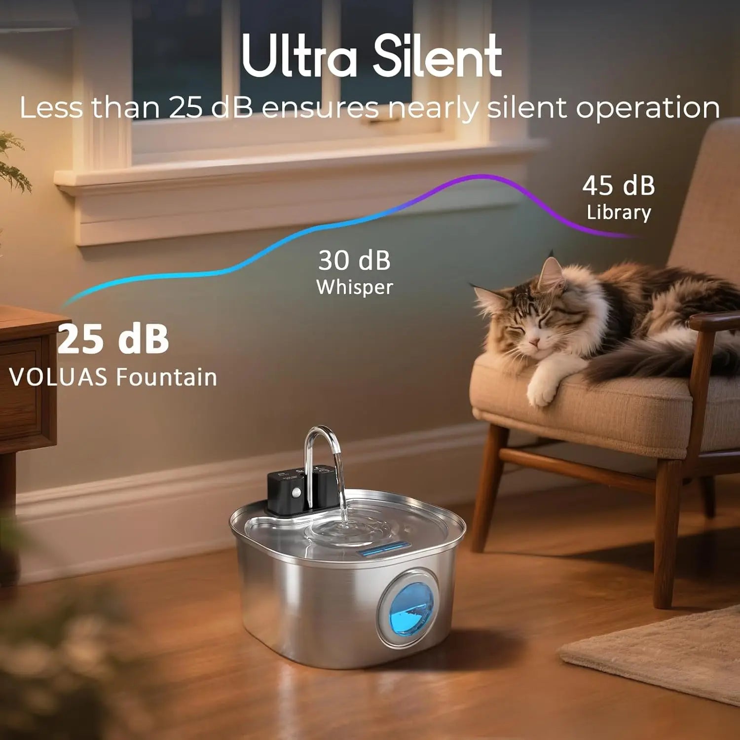 3L Stainless Steel Wireless Recharging Sensor Cat Water Fountain  with Auto Drinking Fountain For Cats & Dogs