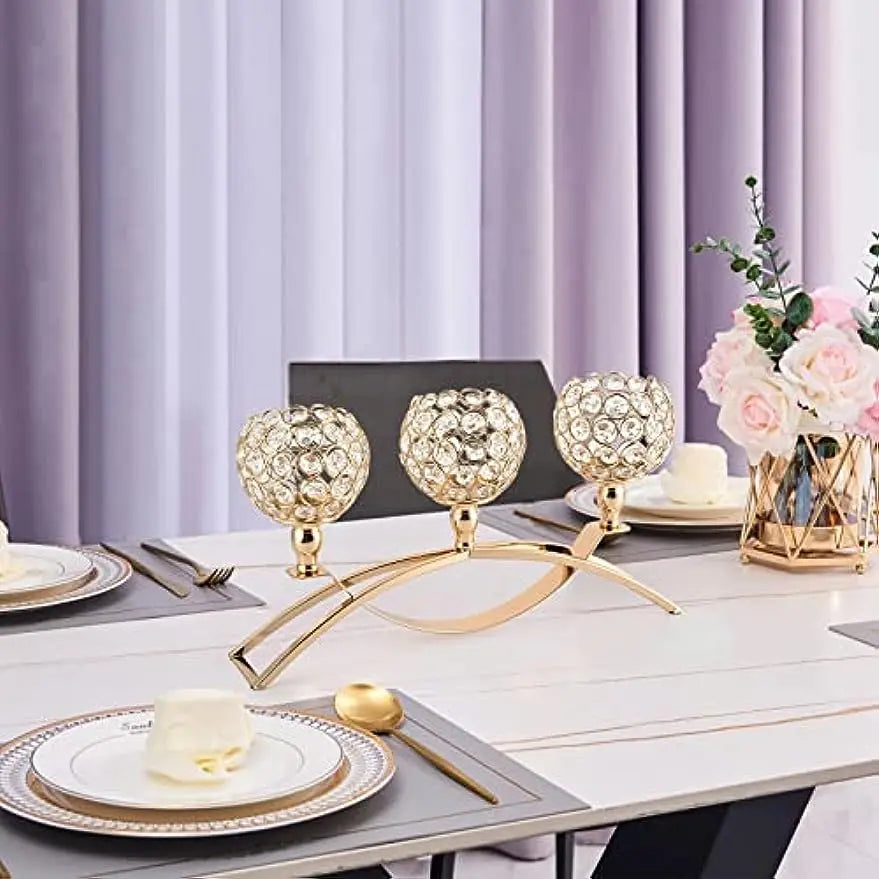Gold Candle Holders for Table Centerpieces, Candelabra Stand, 3 Arm Candle for Multi-rooms.