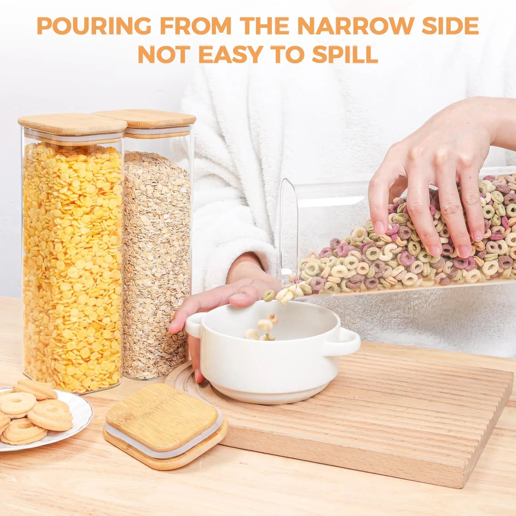 Rectangle Clear Storage Jars with Bamboo Lids Multi-Food Pantry Organizer Containers - Lovies Kitchenwares