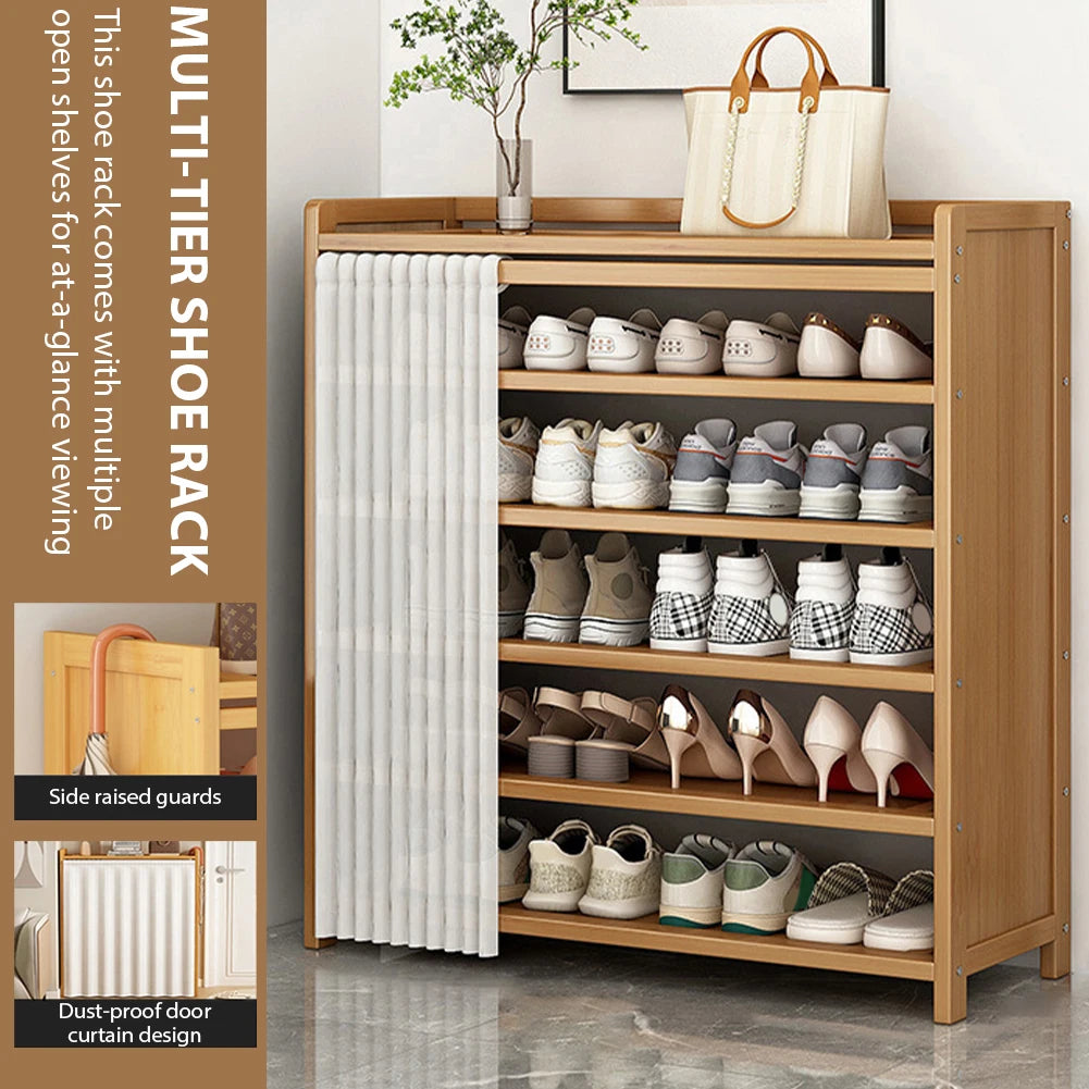6-Tier Simple Shoe Wooden Cabinet Organizer With Storage Shelves