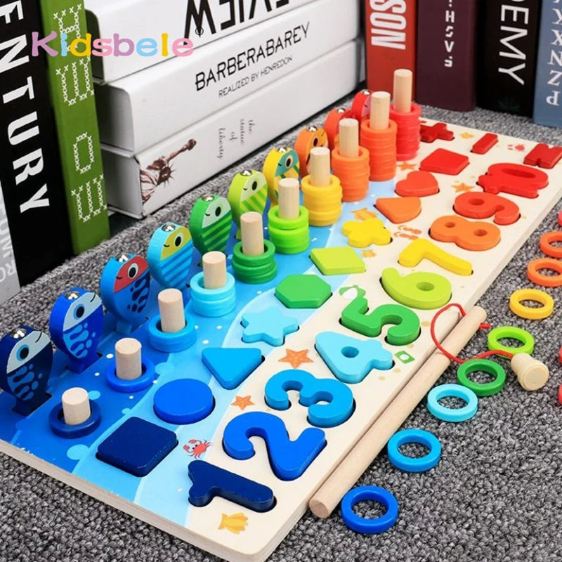 Educational Wooden Puzzle Math Toys For Toddlers With Fishing Pegs