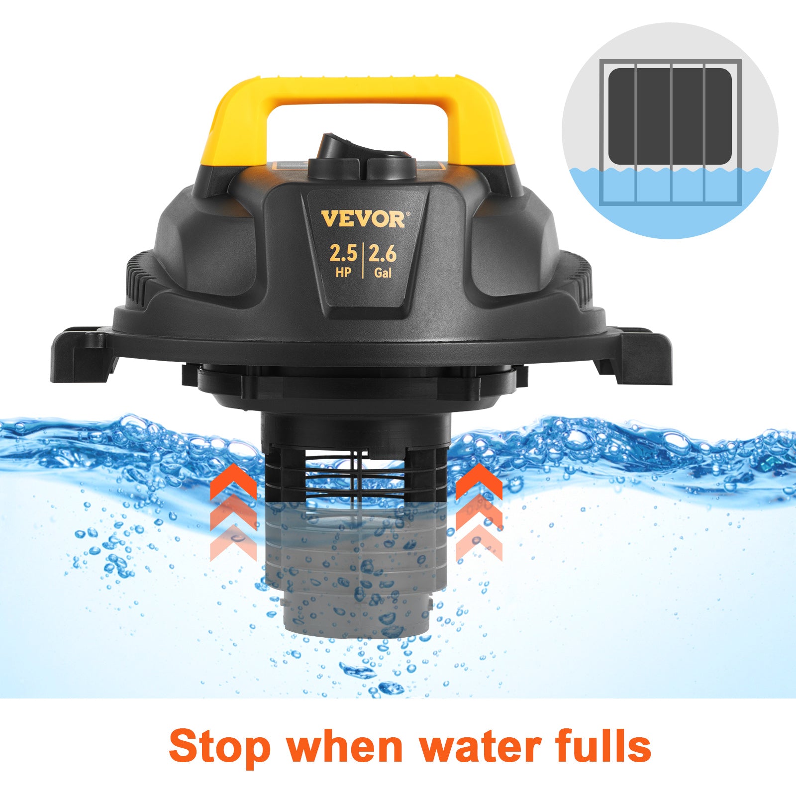 Wet Dry Vac 2.6 Gallon 2.5 Peak HP 3 in 1 Portable Shop Vacuum